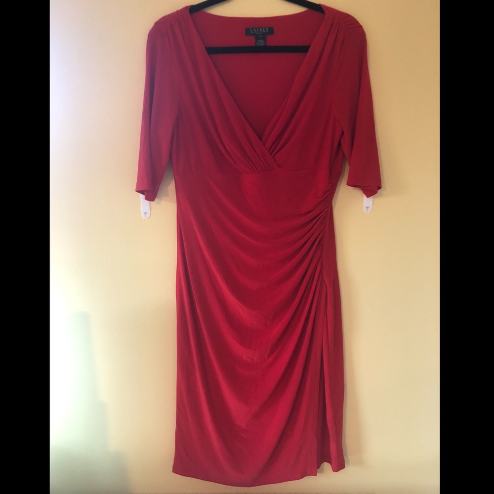 ralph lauren red wrap dress Lauren Ralph Lauren ring-detail Midi Dress | Red